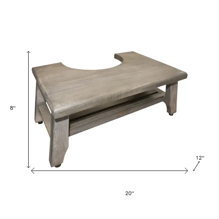 8" Gray Solid Teak Bathroom Toilet Stool