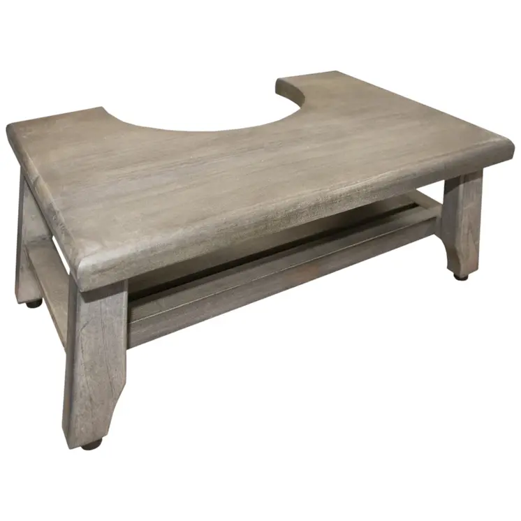8" Gray Solid Teak Bathroom Toilet Stool
