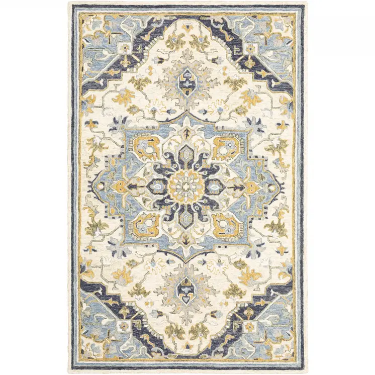 5' X 8' Blue And Ivory Bohemian Area Rug