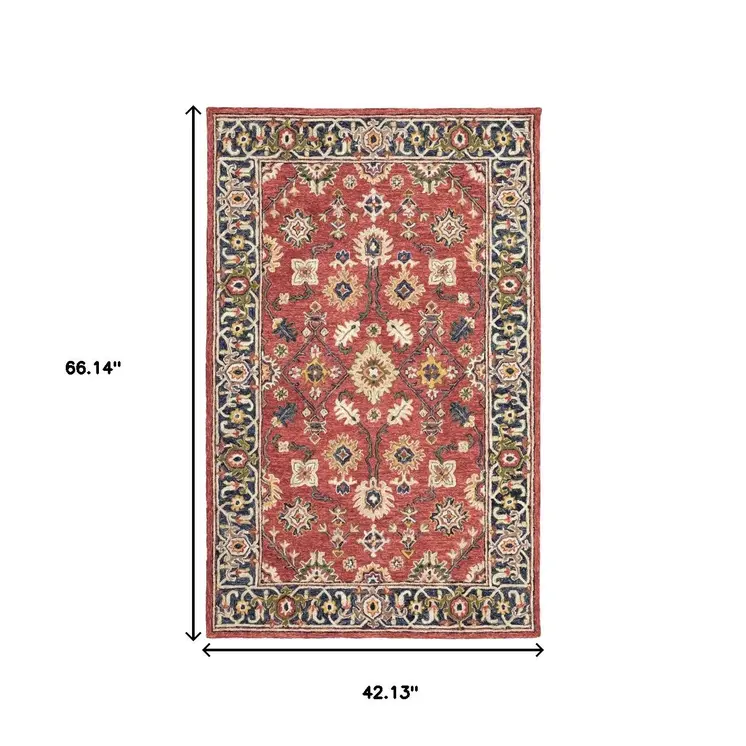 4' X 6' Red And Blue Bohemian Area Rug