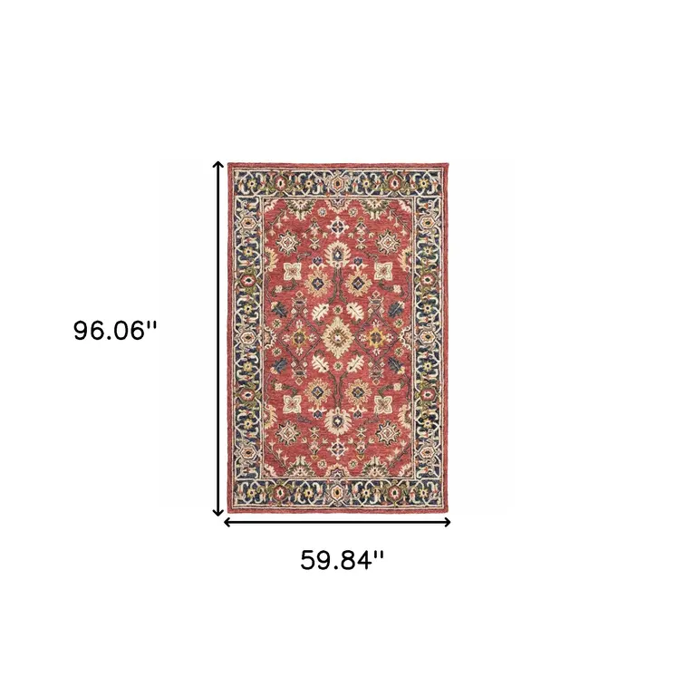 5' X 8' Red And Blue Bohemian Area Rug
