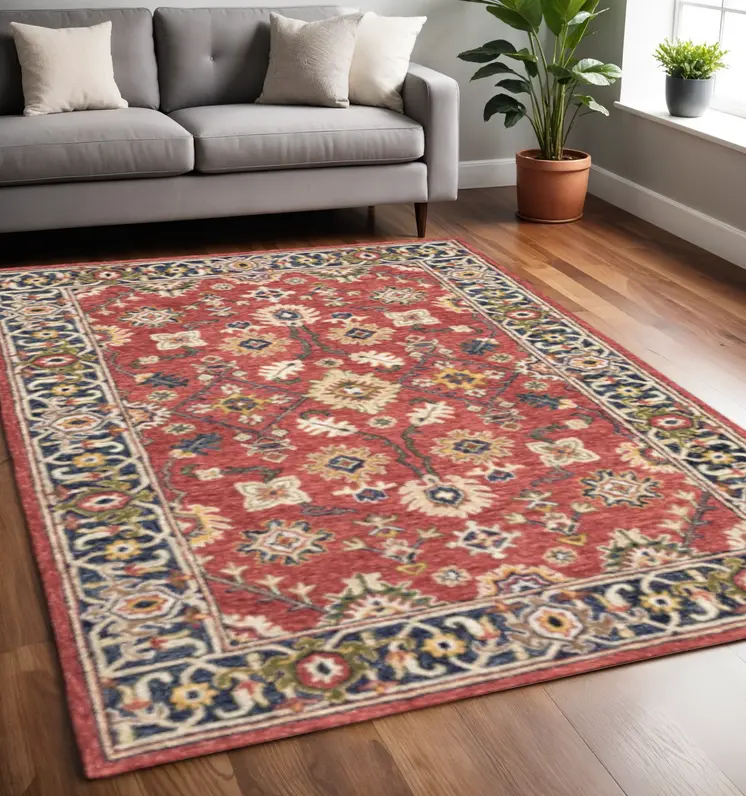 5' X 8' Red And Blue Bohemian Area Rug