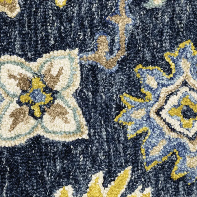 8' Blue And Gold Wool Hand Tufted Runner Rug