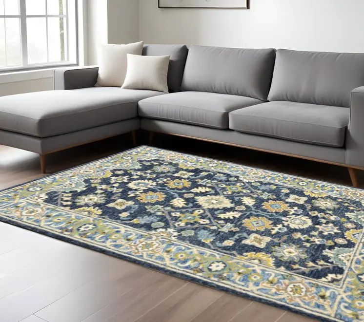 8' X 10' Navy And Blue Bohemian Rug