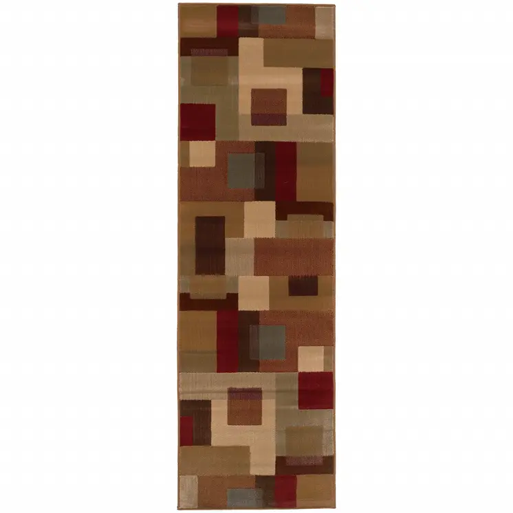 3' X 8' Red And Tan Geometric Runner Rug