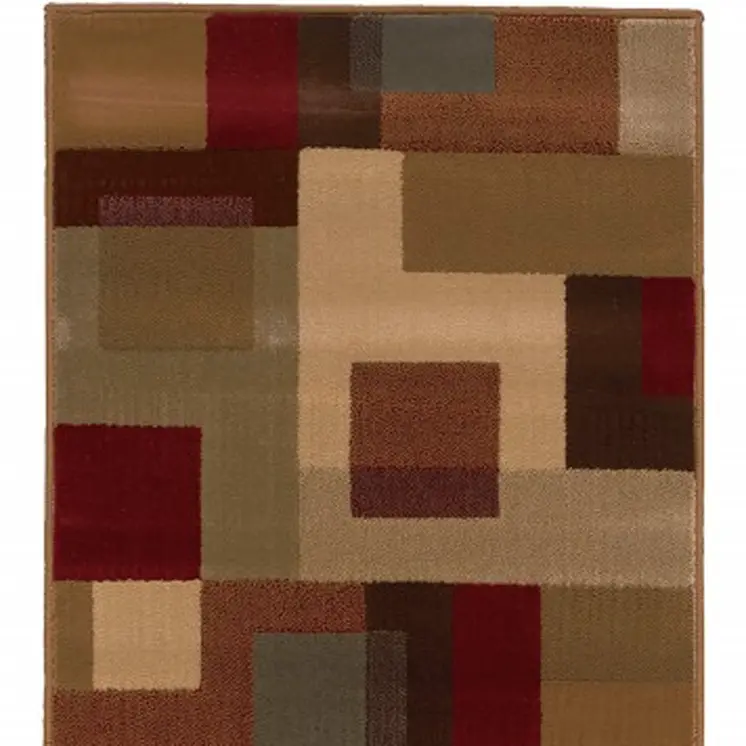 3' X 8' Red And Tan Geometric Runner Rug