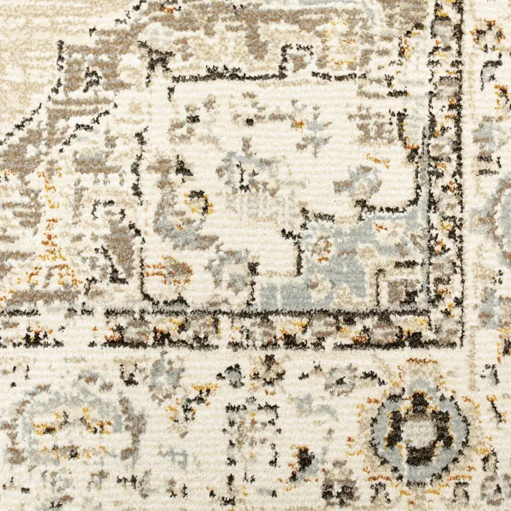 7' X 9' Beige And Ivory Center Jewel Area Rug