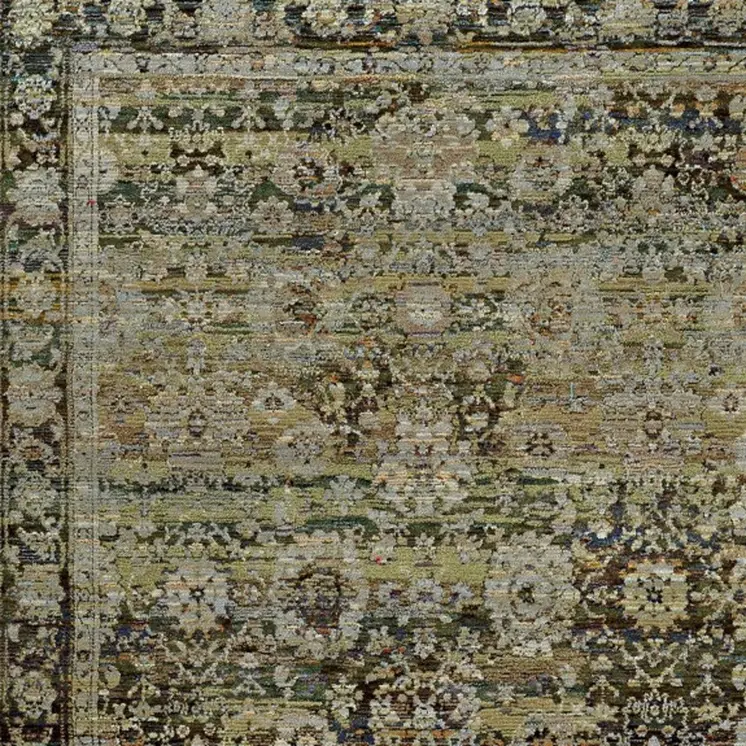 7' X 9' Green And Brown Floral Area Rug