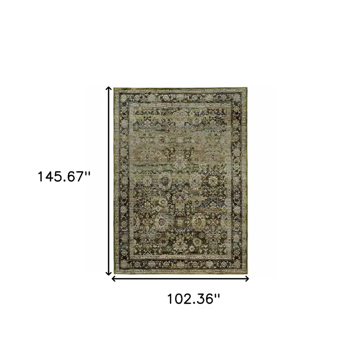 9' X 12' Green And Brown Floral Area Rug