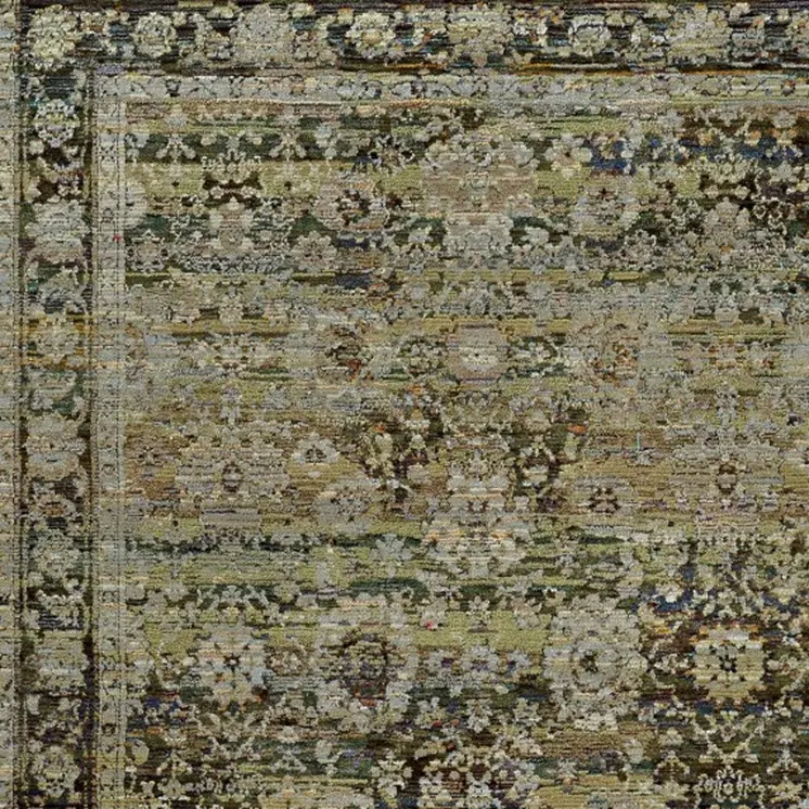 9' X 12' Green And Brown Floral Area Rug