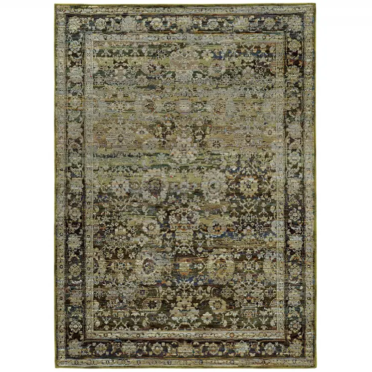 10' X 14' Green And Brown Floral Area Rug