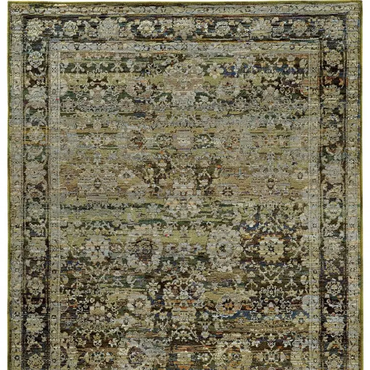10' X 14' Green And Brown Floral Area Rug