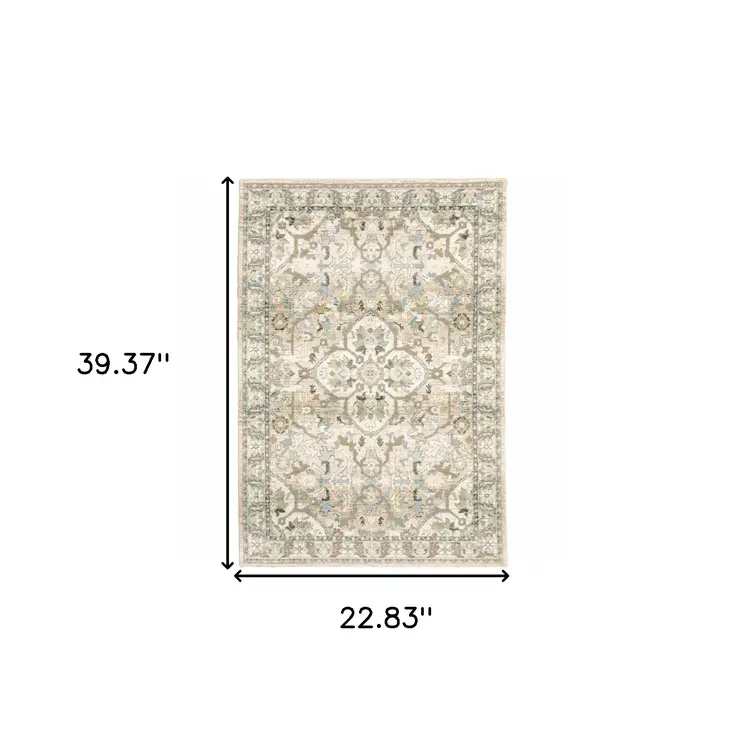 2' X 3' Beige and Ivory Power Loom Area Rug