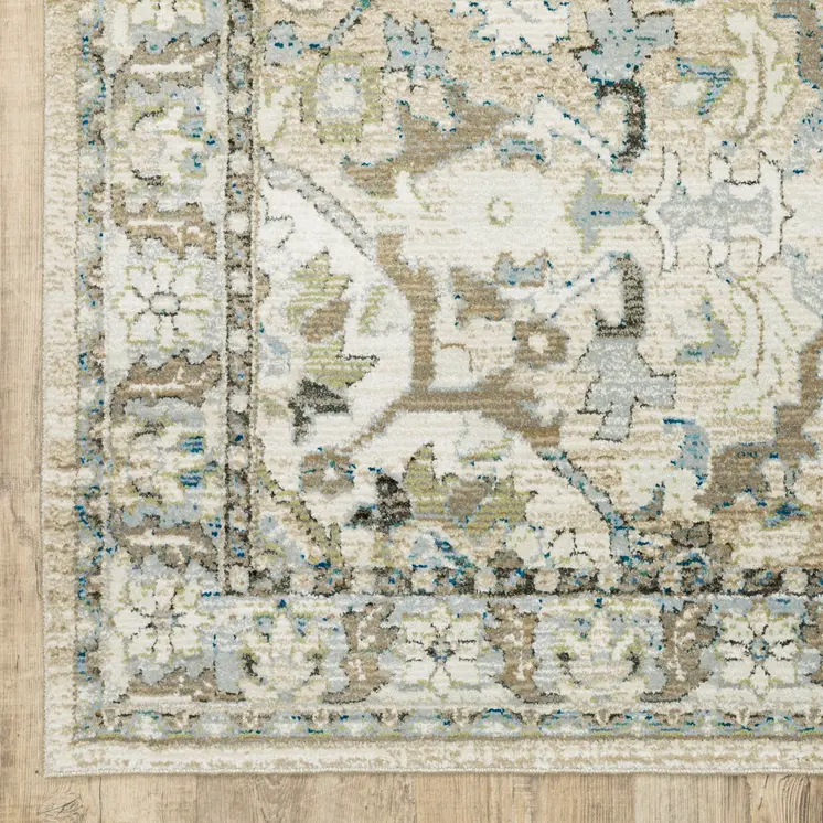 3' X 12' Beige And Ivory Medallion Runner Rug