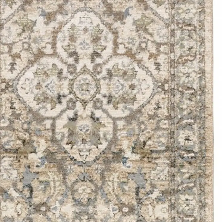 3' X 12' Beige And Ivory Medallion Runner Rug