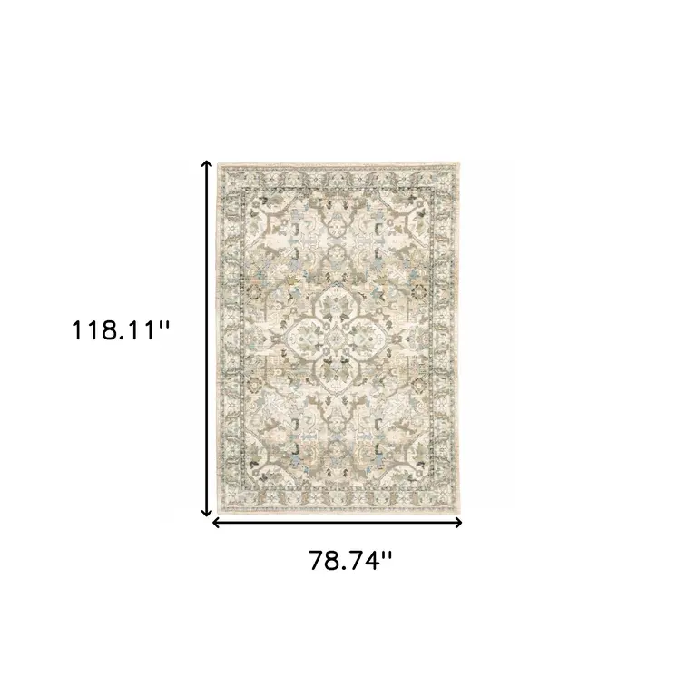 7' X 9' Beige And Ivory Medallion Area Rug