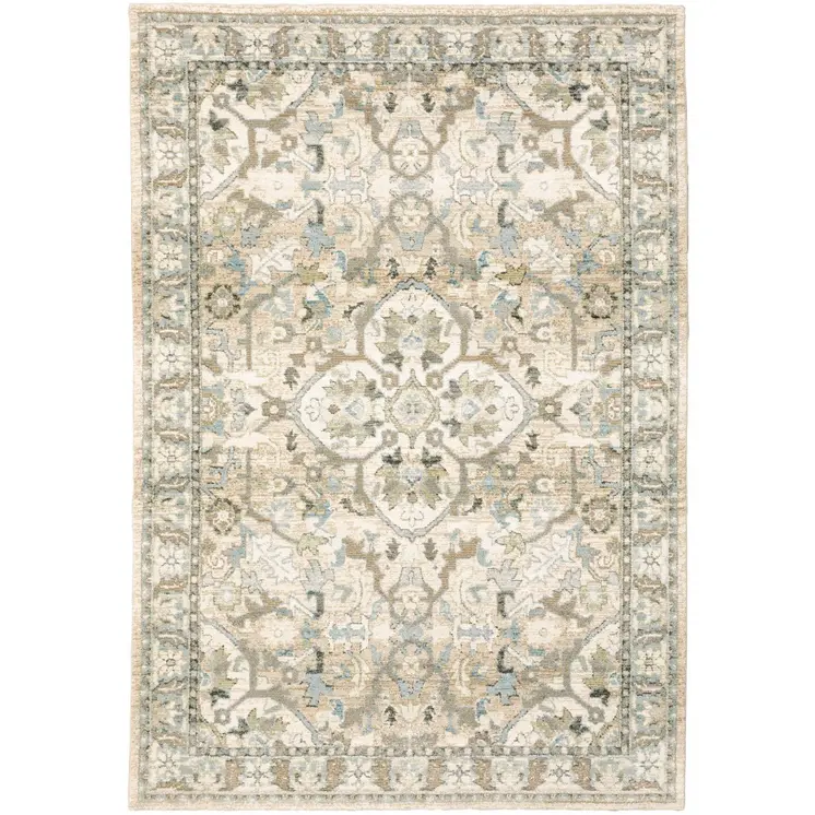 8' X 10' Beige And Ivory Medallion Area Rug