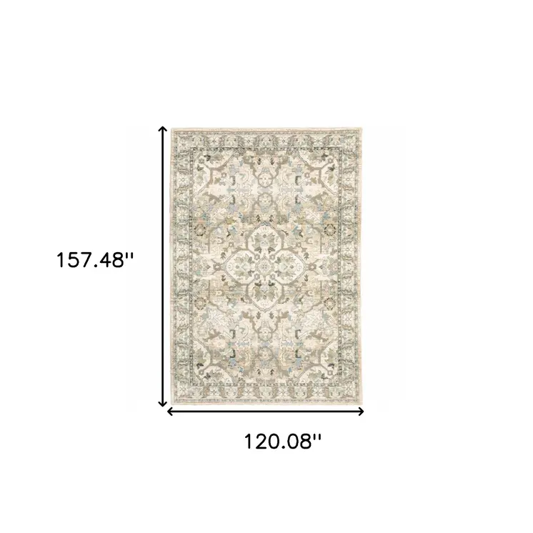 10' X 14' Beige And Ivory Medallion Area Rug