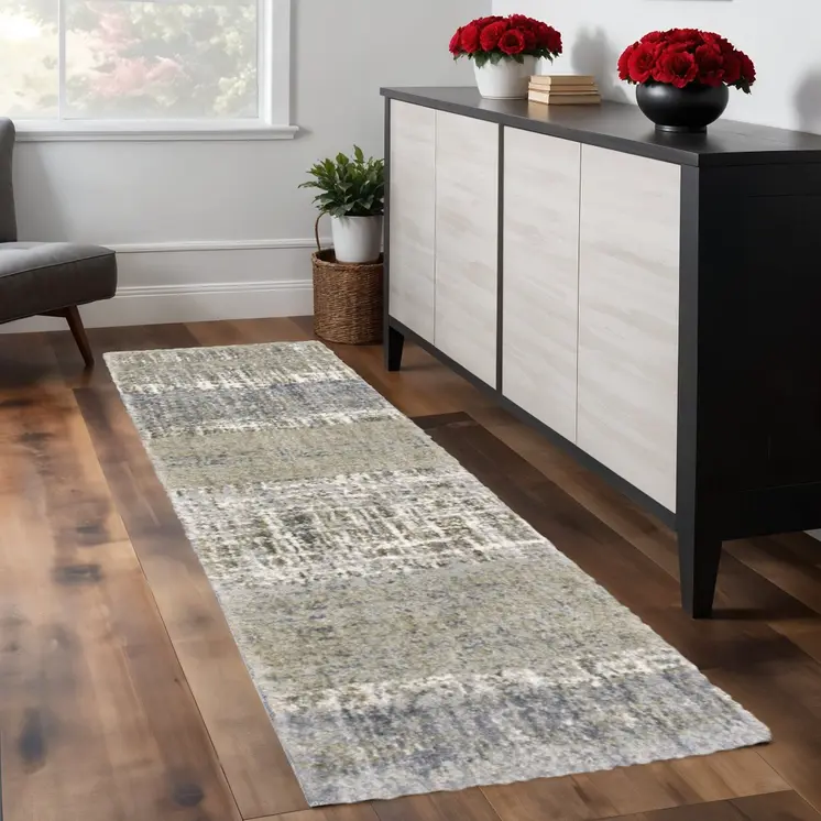 2' X 8' Grey And Ivory Abstract Lines Runner Rug