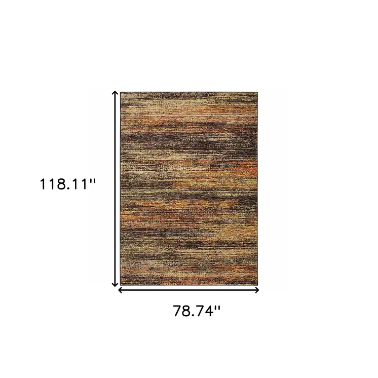 7' X 10' Gold Slate Blue And Orange Abstract Distressed Area Rug