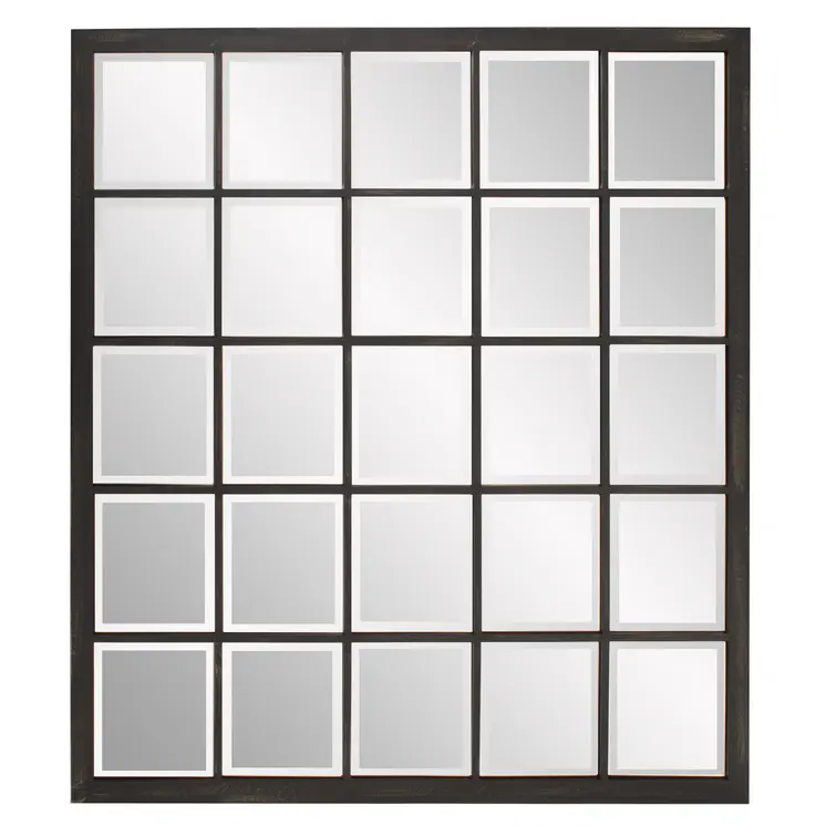 Rectangular Antique Black Finish Mirror With Beveled Edge