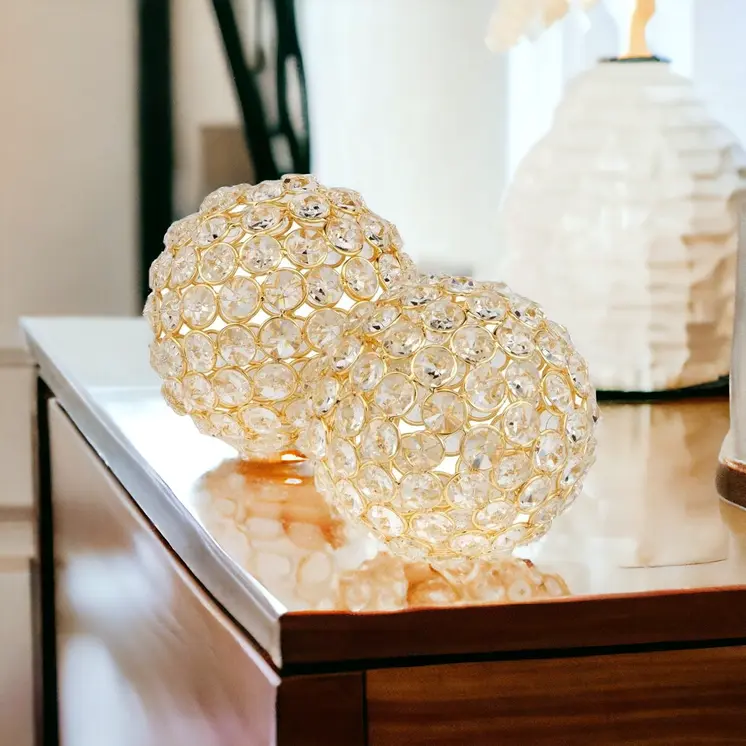 Set Of 2  4" Polished Spheres In Brilliant Shiny Luster Finished And Golden Frame