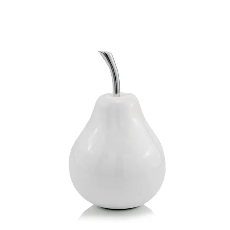 7" White Aluminum Decorative Pear Tabletop Sculpture