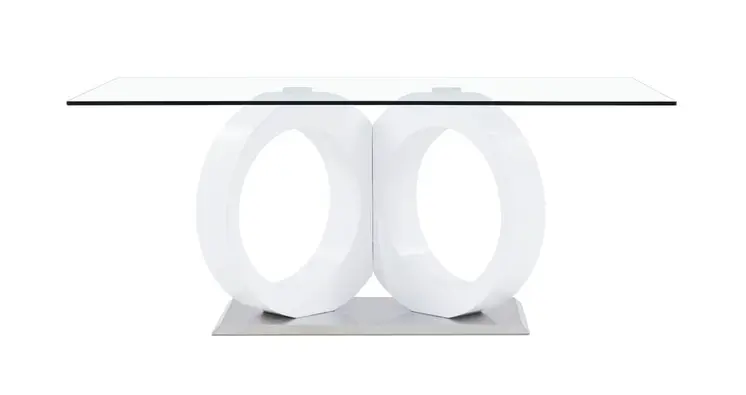 White Tone Geometrical Style Base With Rectangular Glass Top Dining Table