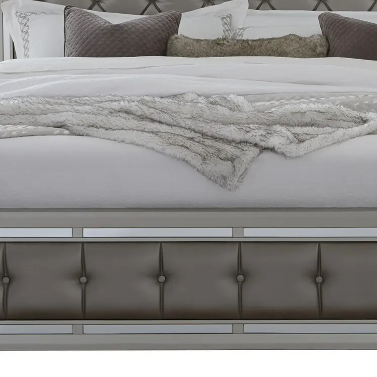 Silver Tufted Linen Upholstered Full Bed Frame with Nailhead Trim With No