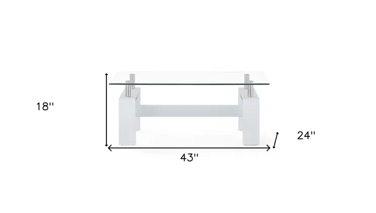 43" Clear And White Glass Coffee Table With Shelf