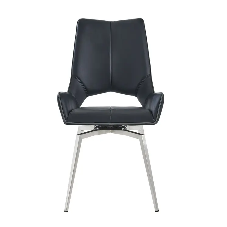 Set of Two Black and Silver Upholstered Faux Leather Dining Side Chairs