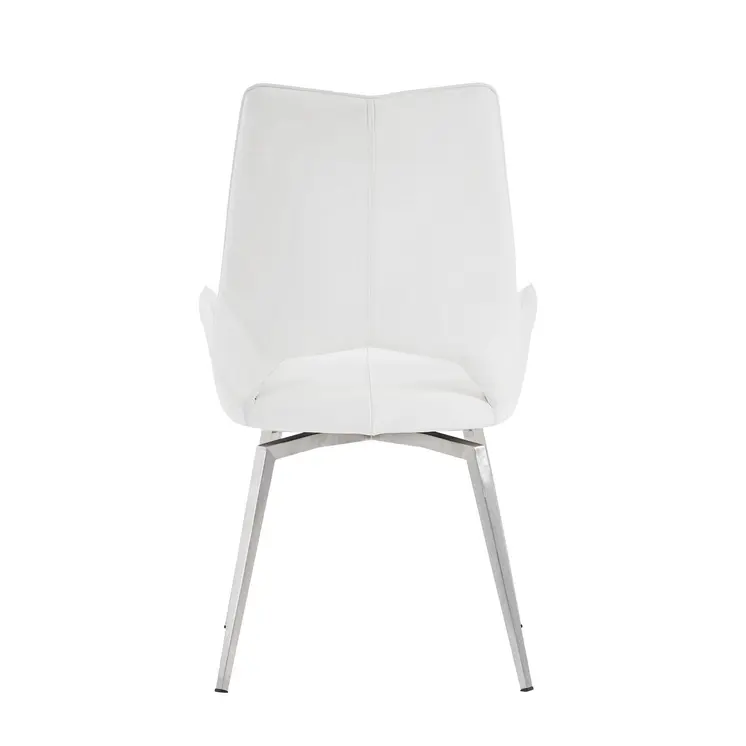 Set of Two Tufted White And Silver Upholstered Faux Leather Dining Arm Chairs