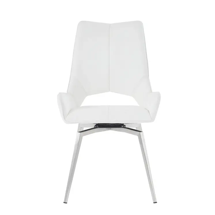 Set of Two Tufted White And Silver Upholstered Faux Leather Dining Arm Chairs