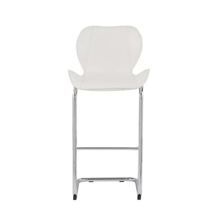 Set of Four 26 " White And Silver Metal Low Back Bar Height Bar Chairs