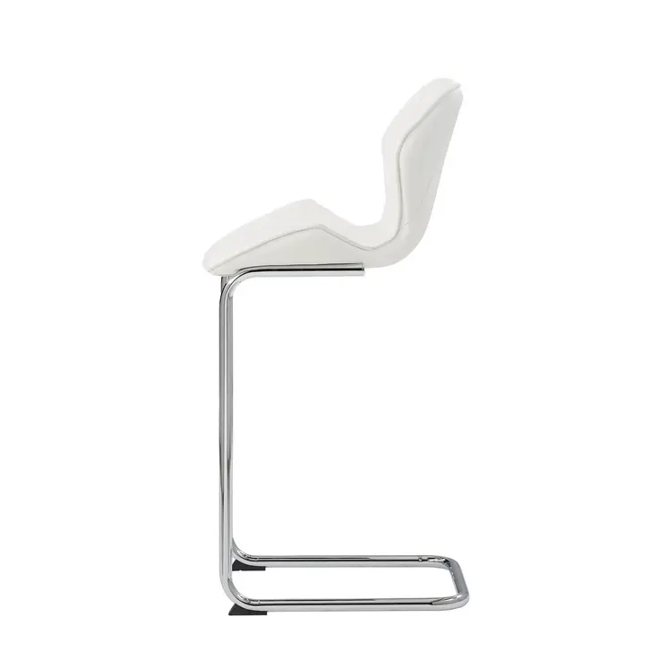Set of Four 26 " White And Silver Metal Low Back Bar Height Bar Chairs