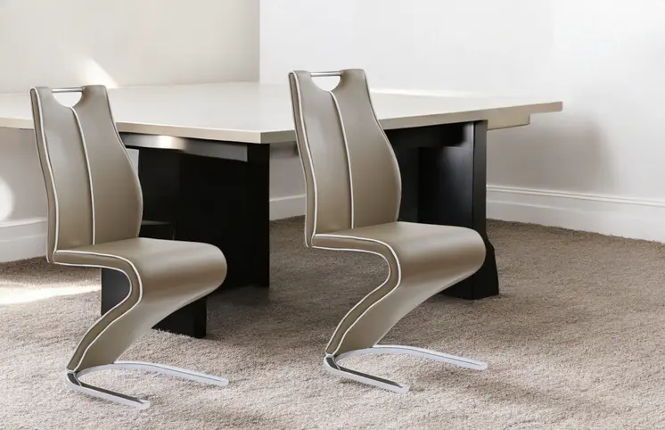 Set of Two Brown and Silver Upholstered Faux Leather Dining Parsons Chairs