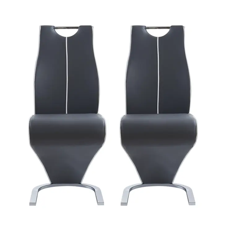 Set of Two Gray White and Silver Upholstered Dining Side Chairs