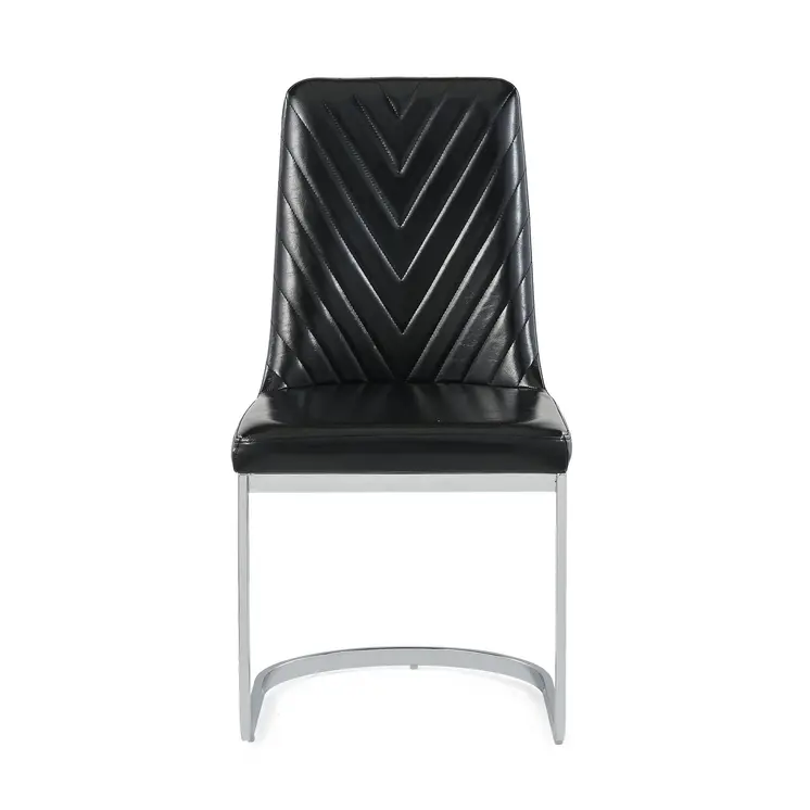 Set of Two Black and Silver Upholstered Dining Side Chairs
