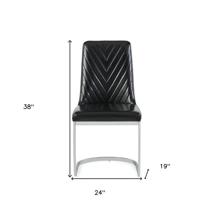 Set of Two Black and Silver Upholstered Dining Side Chairs