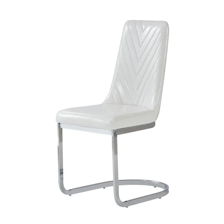 Set of Two White and Silver Upholstered Dining Side Chairs