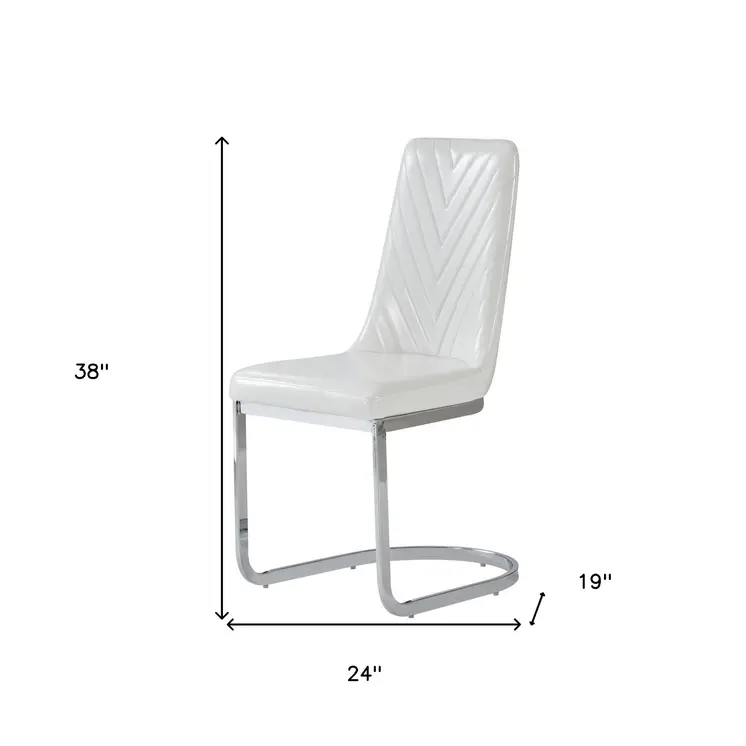 Set of Two White and Silver Upholstered Dining Side Chairs