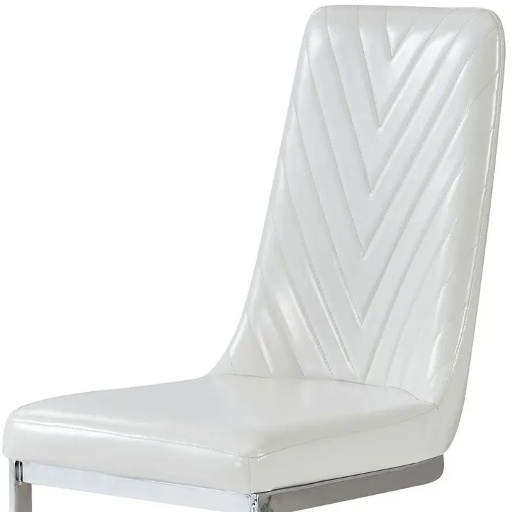 Set of Two White and Silver Upholstered Dining Side Chairs