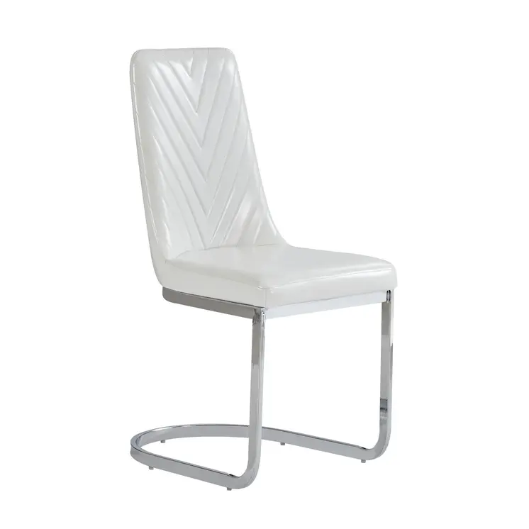 Set of Two White and Silver Upholstered Dining Side Chairs
