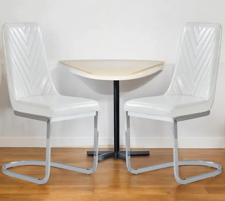 Set of Two White and Silver Upholstered Dining Side Chairs