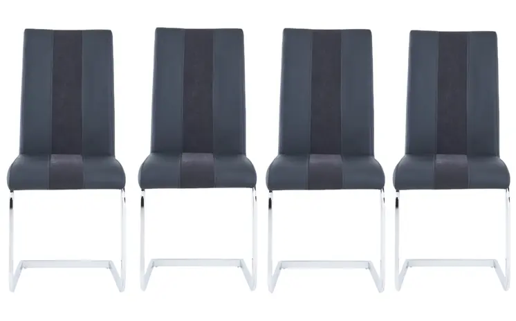 Set of Four Black and Silver Upholstered Faux Leather Dining Side Chairs