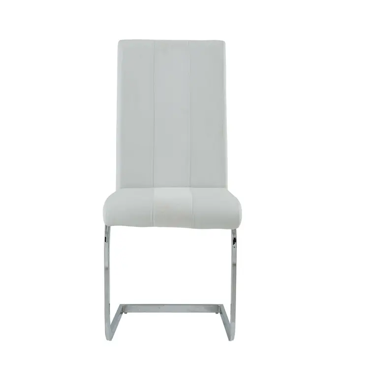 Set of Four White and Silver Upholstered Faux Leather Dining Side Chairs