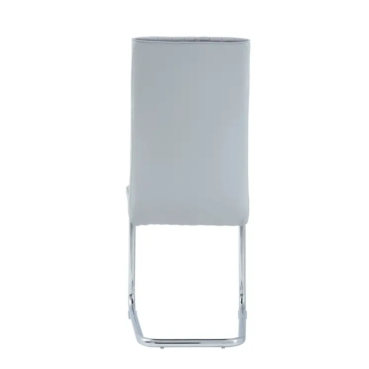 Set of Four Light Gray and Silver Upholstered Faux Leather And Velvet Dining Side Chairs