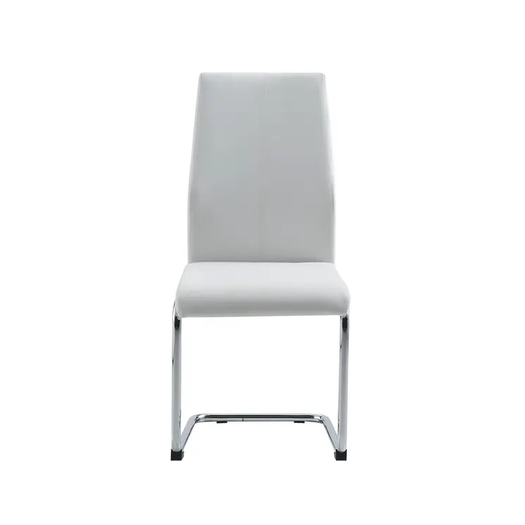 Set of Four White and Silver Upholstered Faux Leather Dining Side Chairs