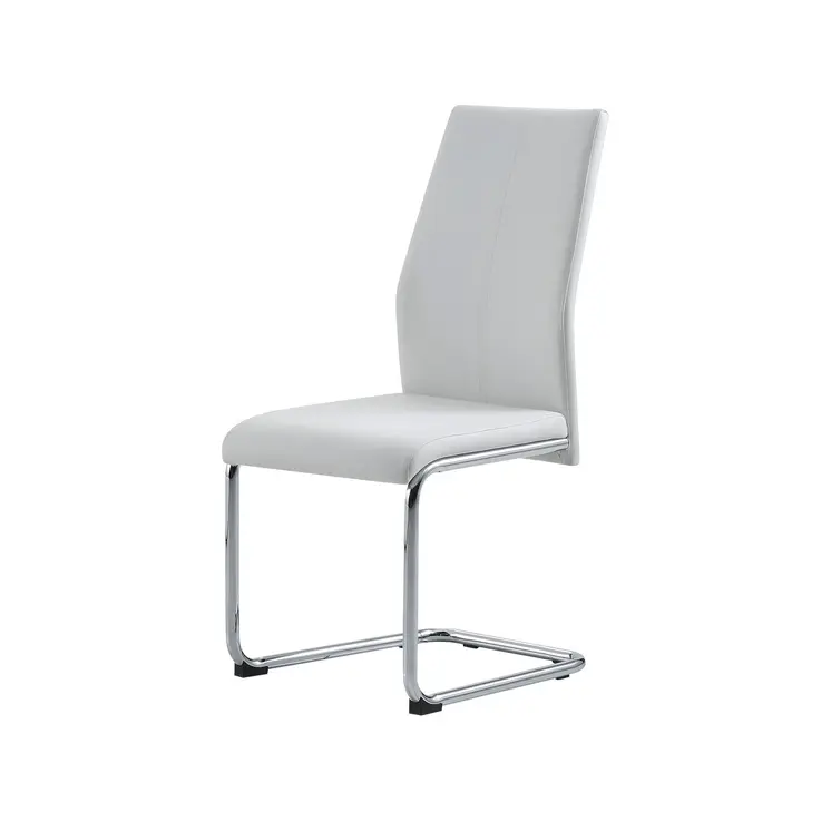 Set of Four White and Silver Upholstered Faux Leather Dining Side Chairs