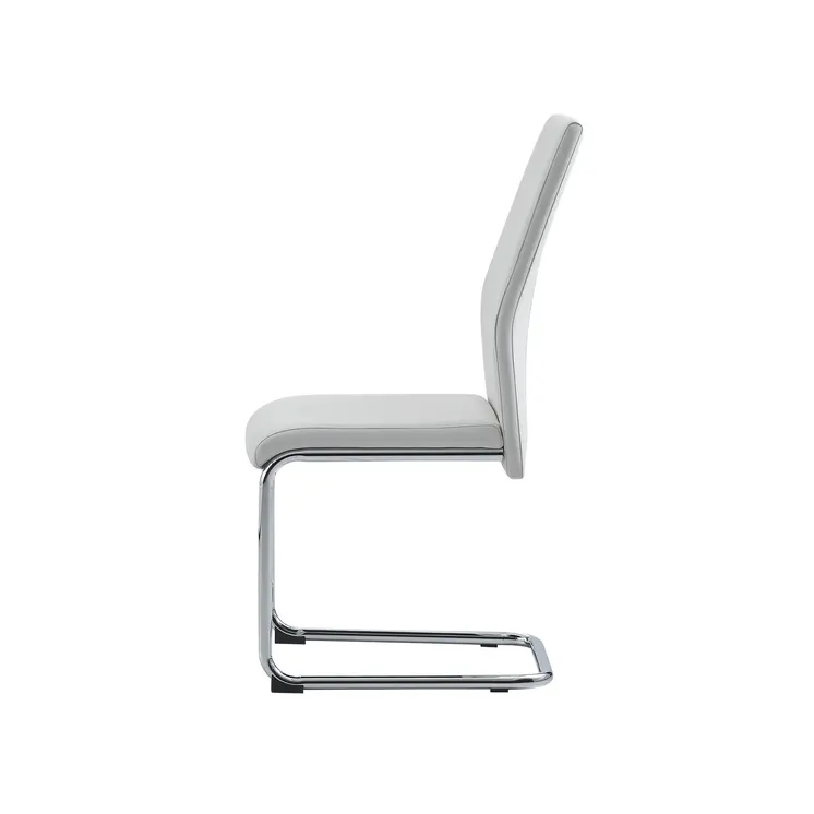 Set of Four White and Silver Upholstered Faux Leather Dining Side Chairs